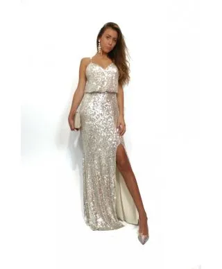 Vestito con spacco - Oro - Vestito paillettes
