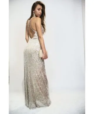 Vestito con spacco - Oro - Vestito paillettes