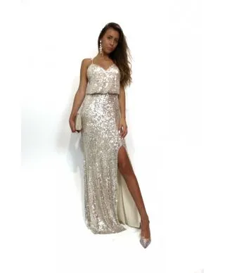 Vestito con spacco - Oro - Vestito paillettes