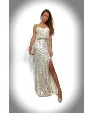 Vestito con spacco - Oro - Vestito paillettes