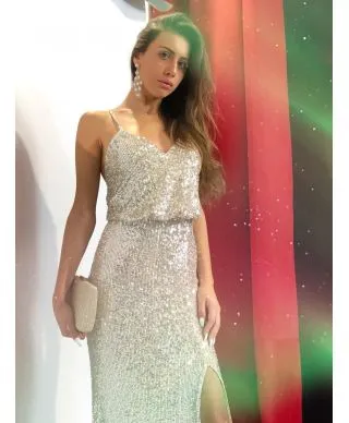 Vestito con spacco - Oro - Vestito paillettes