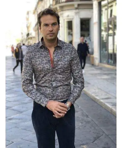 Camicia uomo Fantasia - Blu e marrone Manica lunga