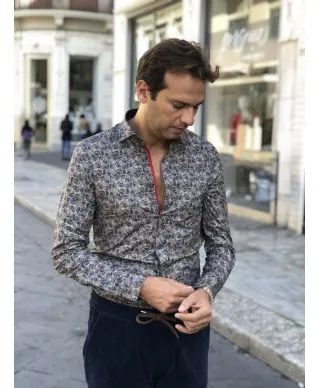 Camicia uomo Fantasia - Blu e marrone Manica lunga