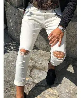 Jeans uomo bianco strappato - Jeans con catena - Slim