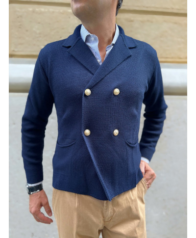 Cardigan uomo doppiopetto, bordeaux - Made in Italy - Bottoni dorati