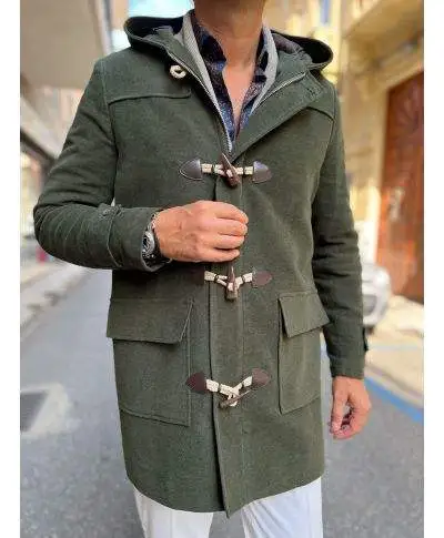 Montgomery con cappuccio, verde - Con alamari - Made in Italy