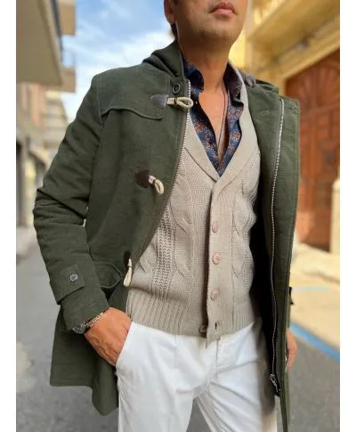 Montgomery con cappuccio, verde - Con alamari - Made in Italy