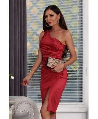 Abito corto elegante - Raso - Colore rosso - Mono spalla – Loren
