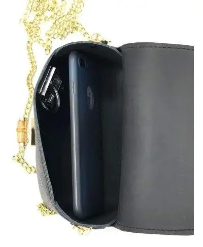 Borsa donna Bell - Pochette nera - Vera pelle - Tracolla
