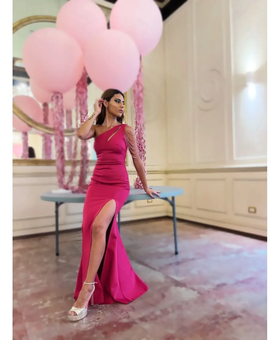 Vestito a sirena - Monospalla - Fuxia