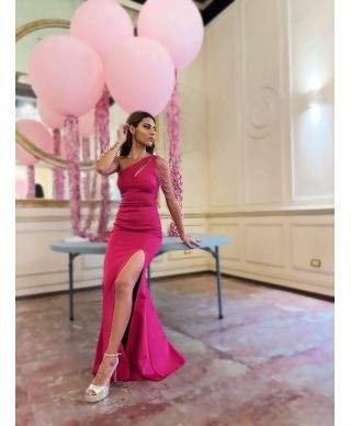 Vestito a sirena - Monospalla - Fuxia