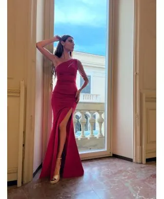 Vestito a sirena - Monospalla - Fuxia