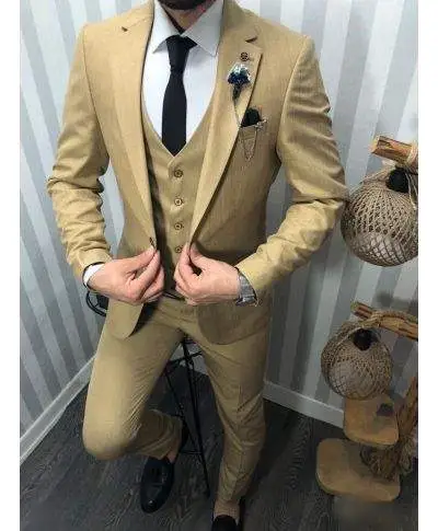 Abito uomo, cammello - Con gilet monopetto