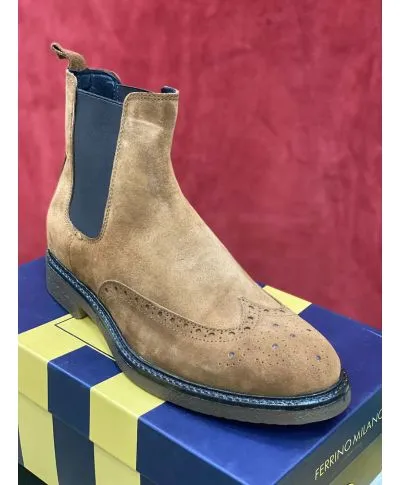 Stivaletti da uomo, beige - Chelsea Boots - Pelle scamosciata - Made in Italy