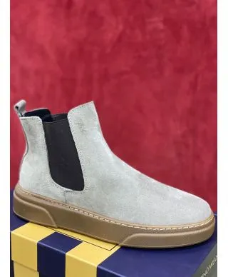 Stivaletti da uomo - Stivaletti Chelsea - Camoscio - Colore grigio - Made in Italy