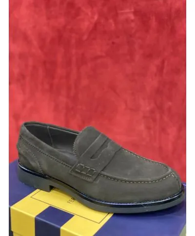 Scarpe da uomo in pelle scamosciata - Marrone - Penny Loafers - Made in Italy