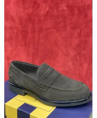 Scarpe da uomo in pelle scamosciata - Marrone - Penny Loafers - Made in Italy