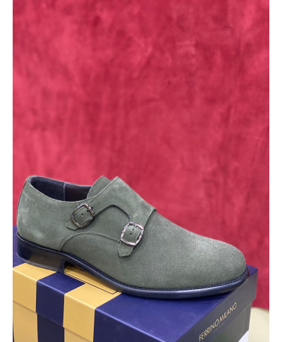 Scarpe da uomo in pelle scamosciata - Colore grigio - Monk strap shoes - Made in Italy