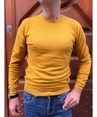 Maglione uomo, senape - Key Jey - Girocollo