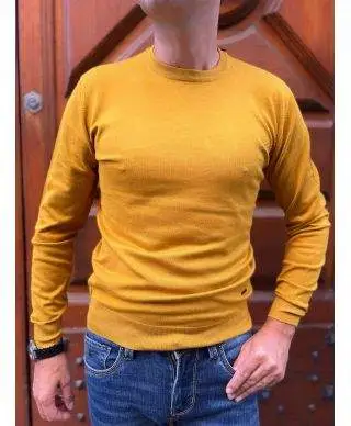 Maglione uomo, senape - Key Jey - Girocollo