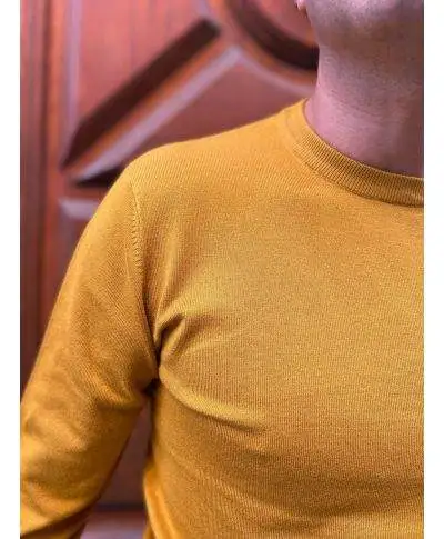 Maglione uomo, senape - Key Jey - Girocollo