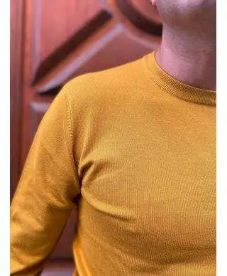 Maglione uomo, senape - Key Jey - Girocollo