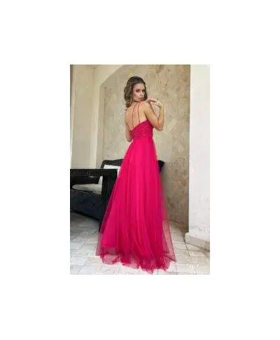 Elegante abito da sera, Lungo - Corsetto – Colore lampone