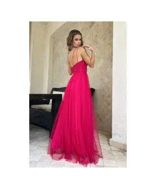 Elegante abito da sera, Lungo - Corsetto – Colore lampone