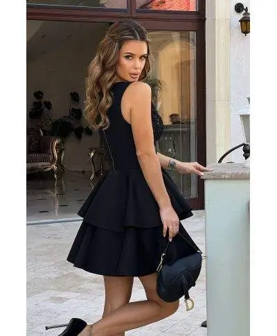 Abito donna, corto - Elegante - Nero - A palloncino