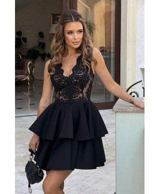 Abito donna, corto - Elegante - Nero - A palloncino