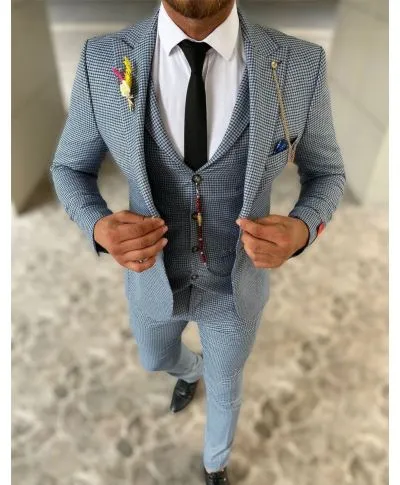 Abito uomo, con gilet - Blu - Fantasia - 3 pezzi