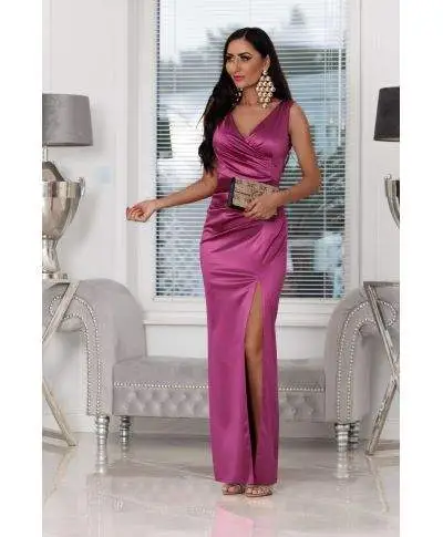Abito donna, lungo - Cleo - Colore magenta - Con spacco