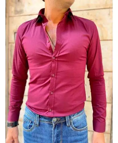 Camicia uomo bordeaux - Camicie collo classico - Slim