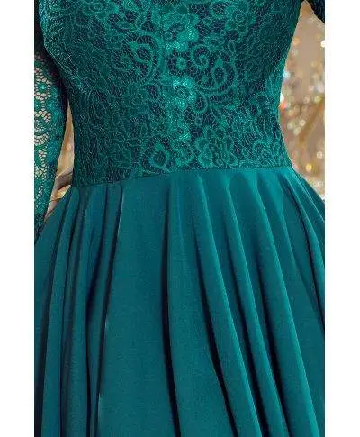 Vestito corto elegante verde - Con manichetta - Vestiti corti taglie curvy - Battesimo, Comunione, Laurea - Gogolfun.it