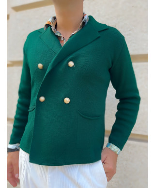 Cardigan uomo doppiopetto, verde smeraldo - Made in Italy - Bottoni dorati