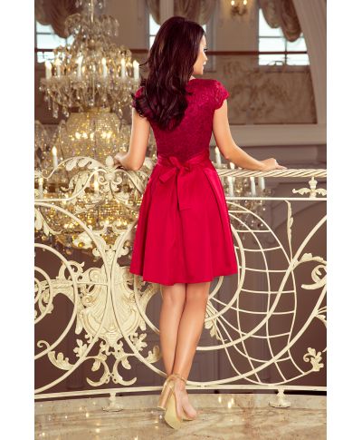  242-2 ANNA sukienka z dekoltem i koronką - BORDOWA 