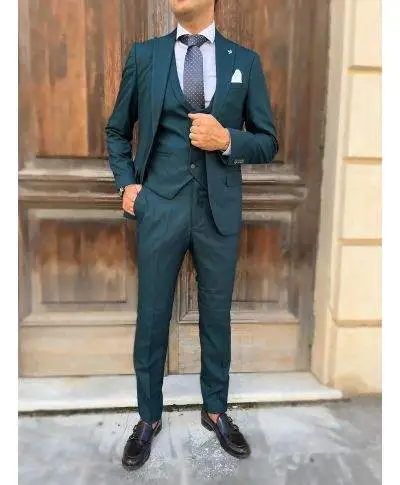 Abito uomo, verde petrolio - Con gilet doppiopetto