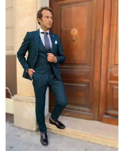 Abito uomo, verde petrolio - Con gilet doppiopetto