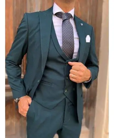 Abito uomo, verde petrolio - Con gilet doppiopetto