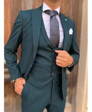 Abito uomo, verde petrolio - Con gilet doppiopetto