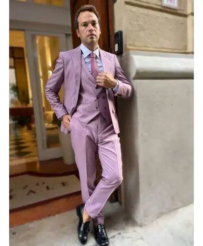 Abito da uomo, elegante - Rosa antico - Con gilet doppiopetto