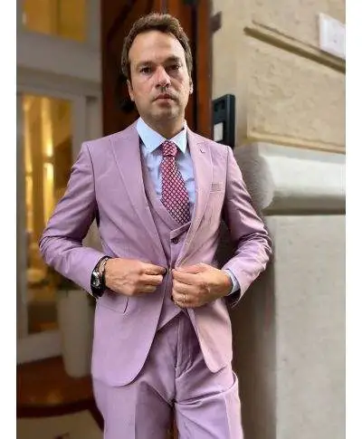 Abito da uomo, elegante - Rosa antico - Con gilet doppiopetto