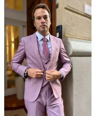 Abito da uomo, elegante - Rosa antico - Con gilet doppiopetto