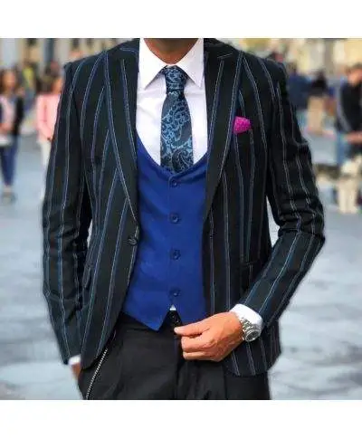 Giacca uomo - Malta - Gessato nero e blu - Slim fit