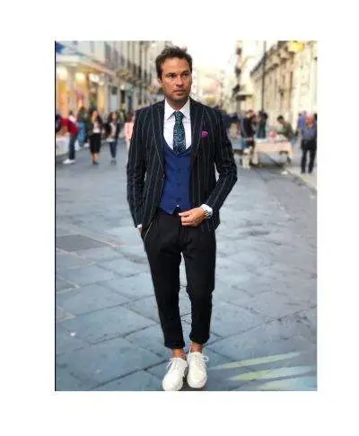 Giacca uomo - Malta - Gessato nero e blu - Slim fit
