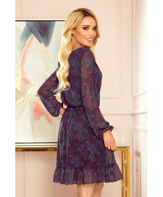  295-4 BAKARI zwiewna szyfonowa sukienka z dekoltem - różowo-niebieskie MANDALE 