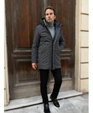 Giubbotto invernale uomo, con cappuccio - Colore grigio - Key jey