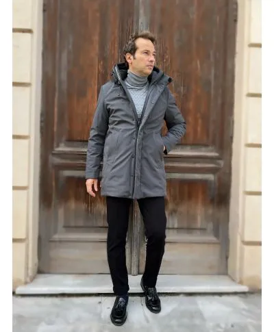 Giubbotto invernale uomo, con cappuccio - Colore grigio - Key jey