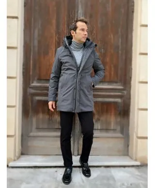 Giubbotto invernale uomo, con cappuccio - Colore grigio - Key jey