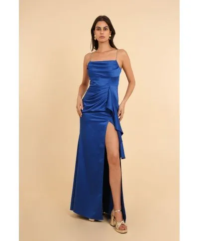 Abito da donna elegante - Lungo - spacco sulla gamba - colore blu fiordaliso